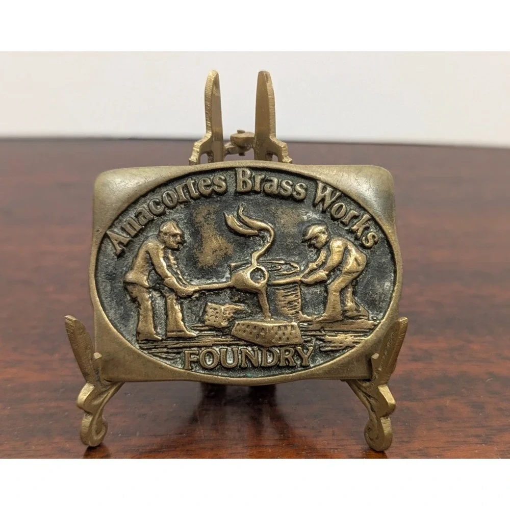 Vintage Anacortes Brass Works Foundry Solid Brass Belt Buckle 1980 Handmade WA